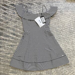 ARMANI EXCHANGE Black & White Striped Off-Shoulder Dress